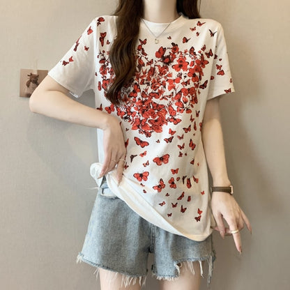 オシャレ度満点 着心地抜群 プリント半袖 Tシャツins-8211