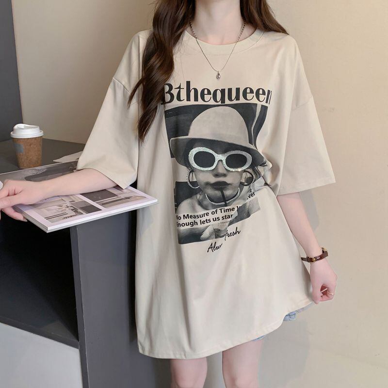 話題沸騰中 アバンギャルド レース 切り替え ホットダイヤモンド 3色選択 半袖Tシャツins-8547