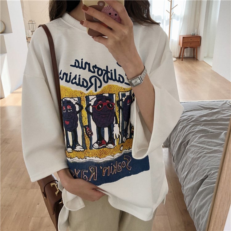 話題沸騰中 カジュアル  ゆったり プリント 2色半袖Tシャツins-8161