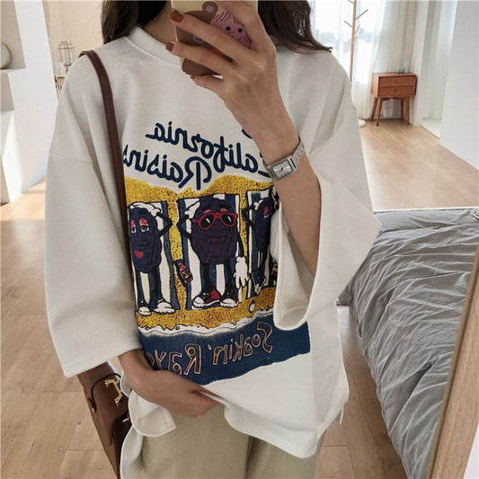 話題沸騰中 カジュアル  ゆったり プリント 2色半袖Tシャツins-8161