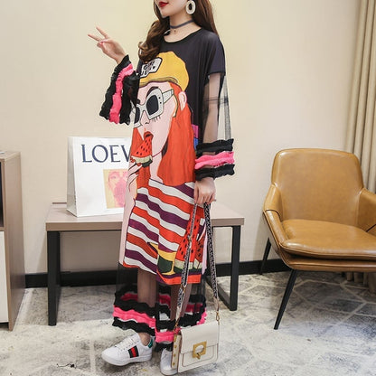 【ランキング上位】プリント お洒落 可愛い 着心地良い ロングTシャツワンピース　　ins-887