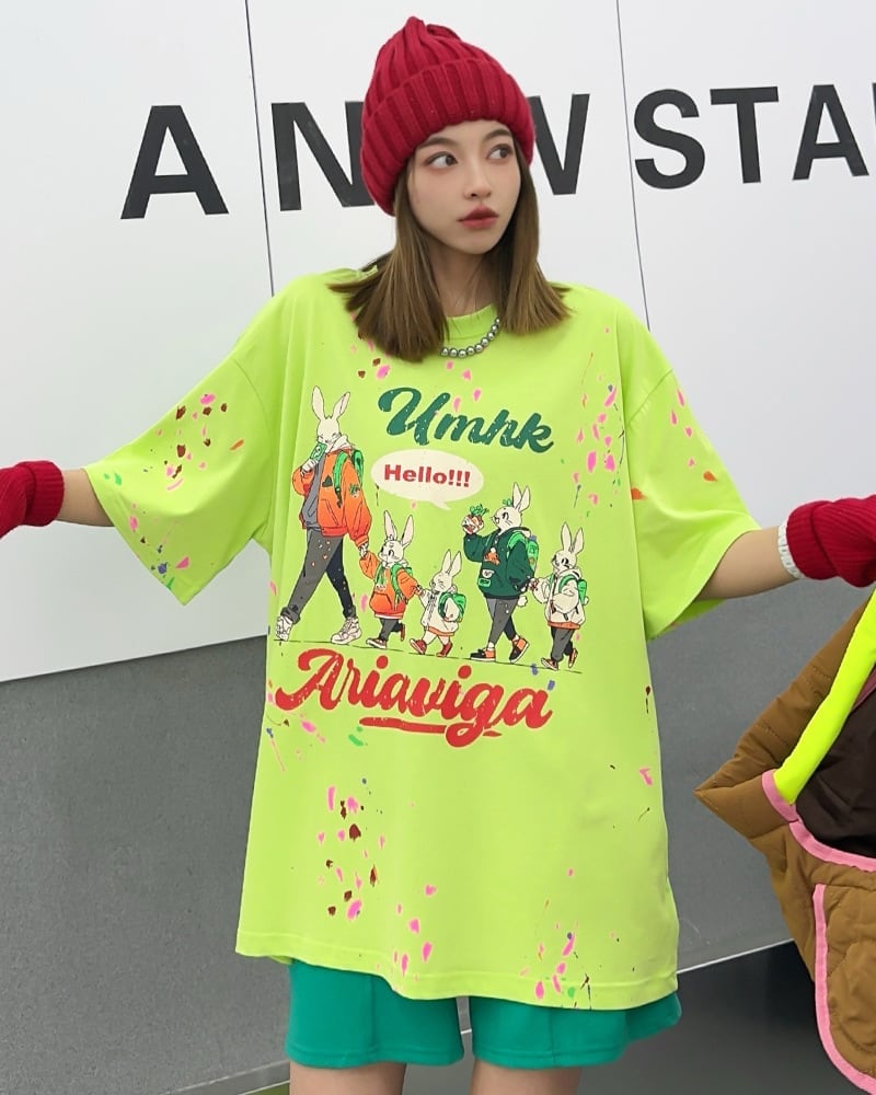 早い者勝ち  ファッション キュート ルーズ 落書き風　プリント半袖Tシャツ 全3色ins-4913