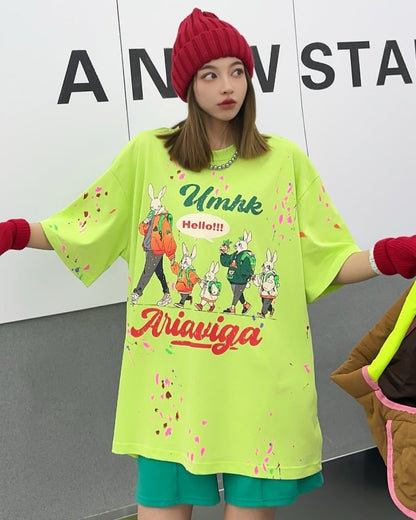 早い者勝ち  ファッション キュート ルーズ 落書き風　プリント半袖Tシャツ 全3色ins-4913