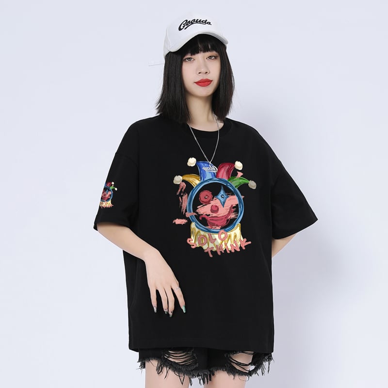 話題沸騰中 カジュアル ゆったり プリント 6色 半袖Tシャツins-8164