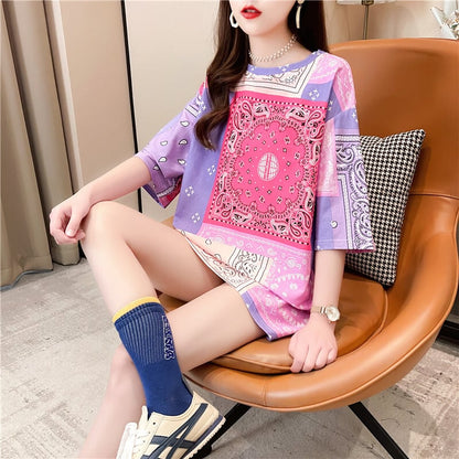 超人気商品 ラウンドネック 半袖 切り替え Tシャツ ワンピース ins-8637