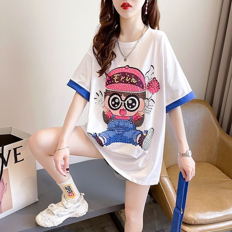 売り切れ必至 キュート スウィート ゆったり ダイヤモンド 半袖Tシャツins-8122