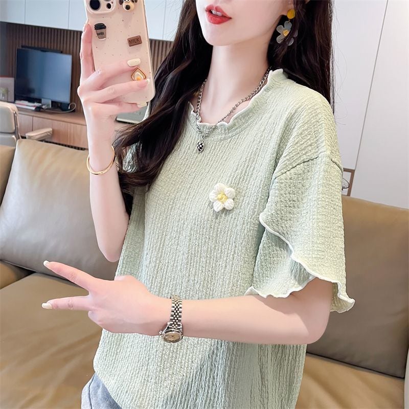 美人度アップ キュート スウィート 5色選択 半袖Tシャツins-8578