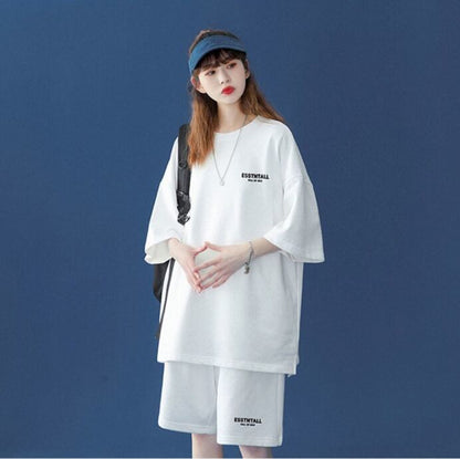 【半額セール】早い者勝ち 男女兼用 半袖Ｔシャツⅹパンツセット全4色ins-6549