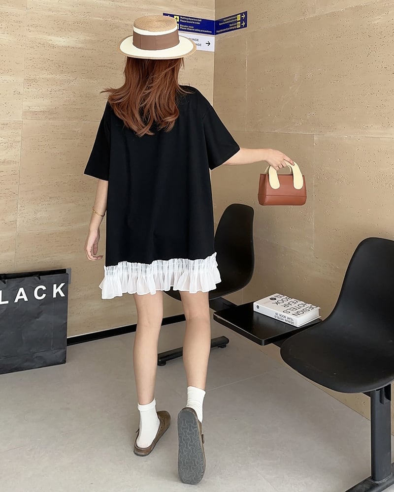 今季マストバイ 切り替え プリントゆったり 半袖Tシャツ 全4色ins-8256