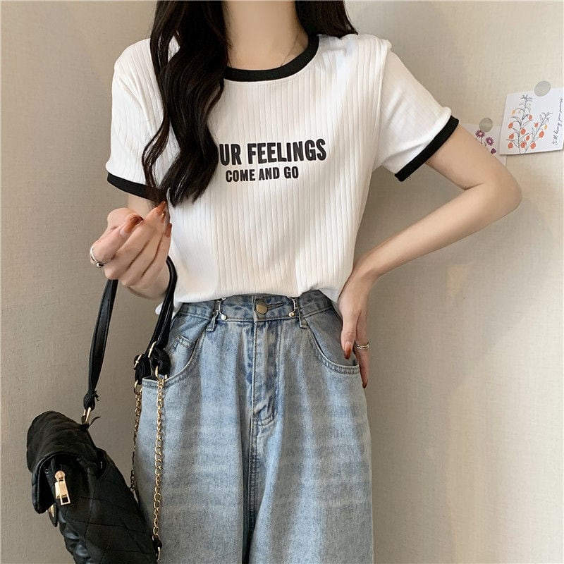 ゆったり感アップ ファッション アルファベット Tシャツ カットソーins-3077