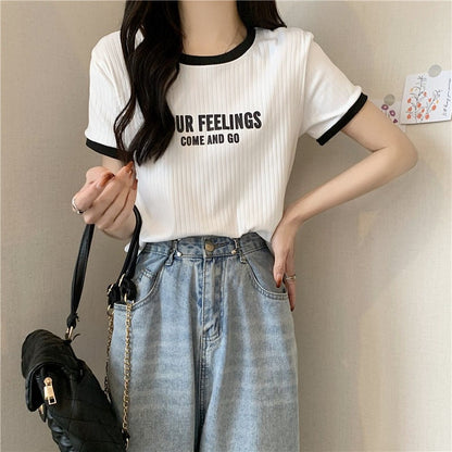ゆったり感アップ ファッション アルファベット Tシャツ カットソーins-3077