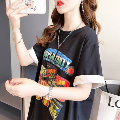 スタイリッシュ 一目惚れ プリント Tシャツ カットソー ワンピースins-3575