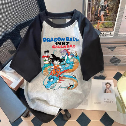 絶対流行 カジュアル プリント 切り替え 半袖Tシャツ 全2色ins-6680