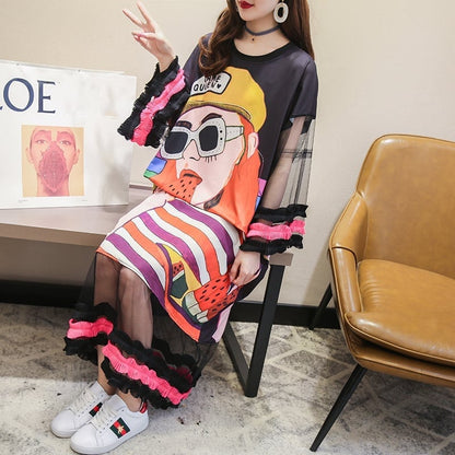【ランキング上位】プリント お洒落 可愛い 着心地良い ロングTシャツワンピース　　ins-887
