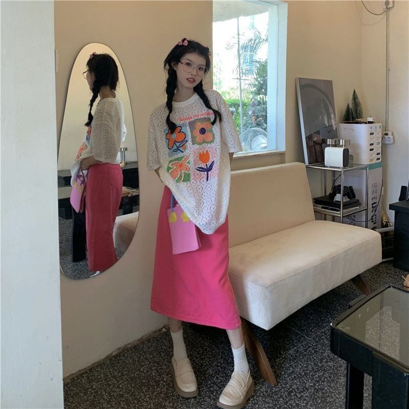 新作 透かし彫り プリント ゆったり 半袖 Ｔシャツ ins-8089