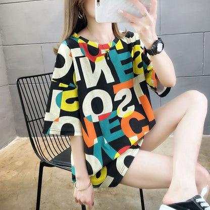 売り切れ必至 個性派 カラーマッチング プリント全2色 半袖Tシャツ カットソー ins-8556