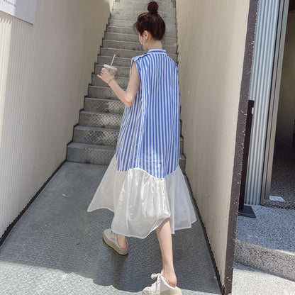 美人度アップ エレガント 切り替え ストライプ柄 ワンピースins-8269