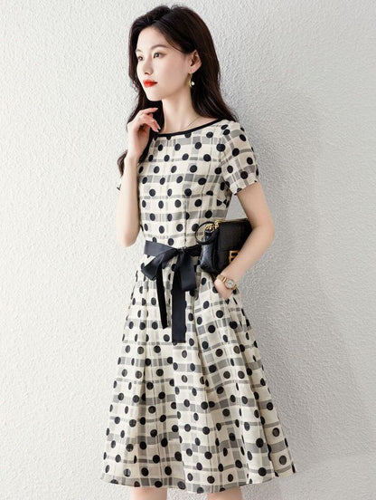 着回し力抜群 カジュアル エレガント ドット柄 ワンピースins-8324