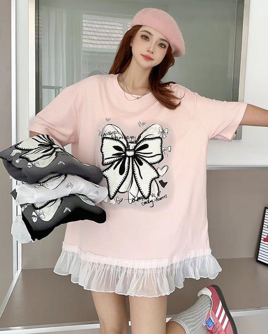 今季マストバイ 切り替え プリントゆったり 半袖Tシャツ 全4色ins-8256