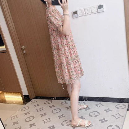 絶対欲しい 上品 スウィート シフォン 花柄 半袖 ワンピースins-8176