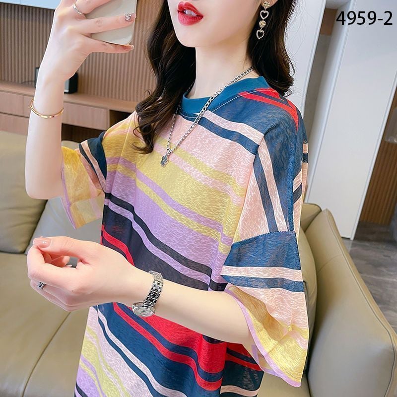 大感謝祭り  UVカット UV対策 ストライプ柄 半袖Tシャツ 全3色ins-4959