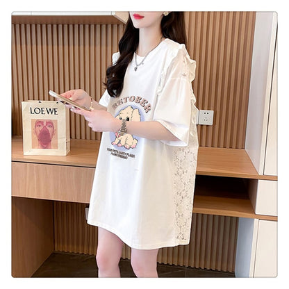 今季マストバイ 可 レース 透かし彫り 切り替え 2色選択 Tシャツ カットソーins-8493