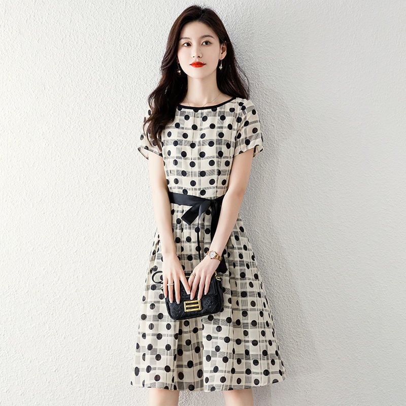 着回し力抜群 カジュアル エレガント ドット柄 ワンピースins-8324