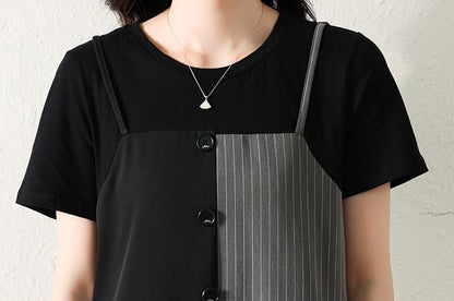売り切れ必至 ファッション レイヤード風  半袖ワンピースins-8309