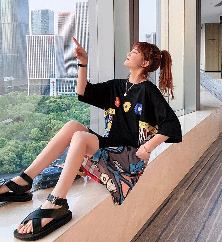 大人気ロング丈Tシャツワンピース     2色  ins-1160