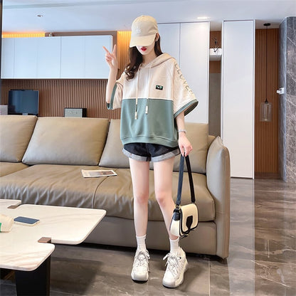 高級感 半袖 帽子付き Tシャツ スウェット  ins-8640