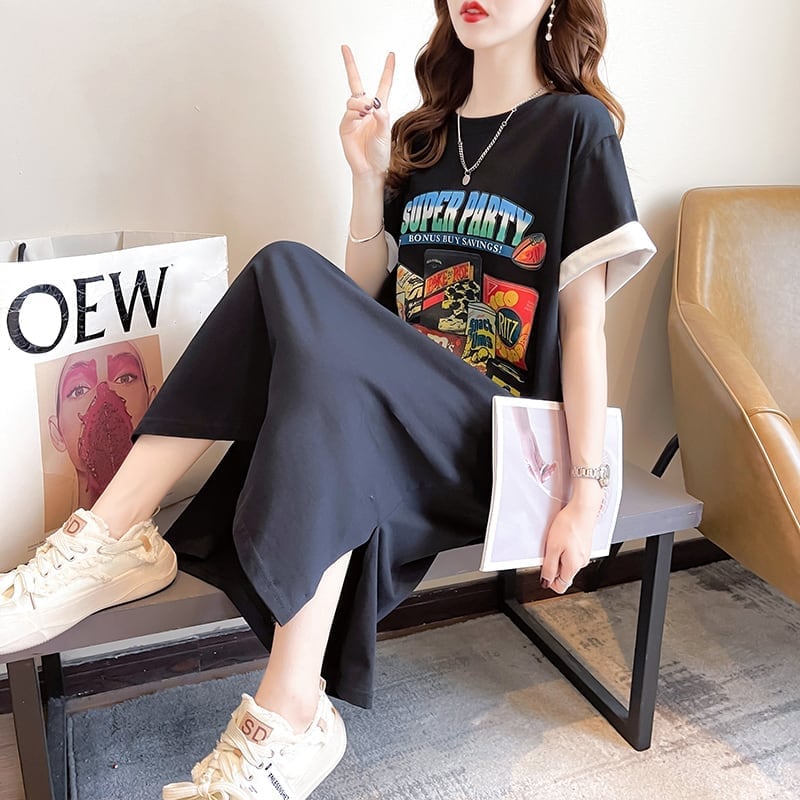 スタイリッシュ 一目惚れ プリント Tシャツ カットソー ワンピースins-3575