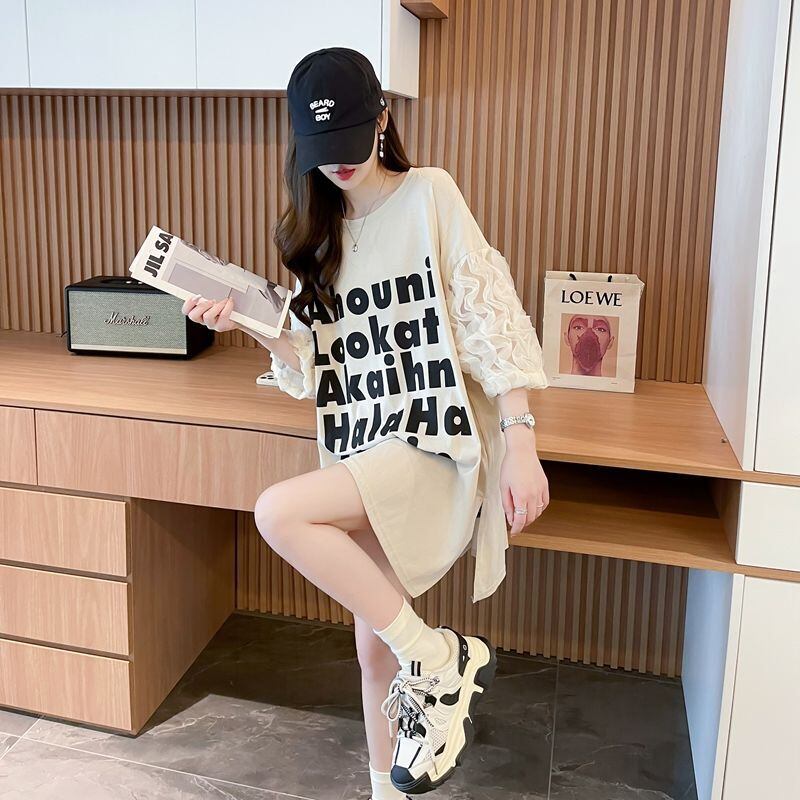 ファッション 個性派 切り替え プリント 3色選択 半袖Tシャツins-8548