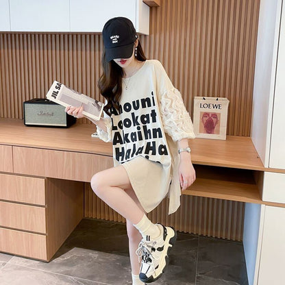 ファッション 個性派 切り替え プリント 3色選択 半袖Tシャツins-8548