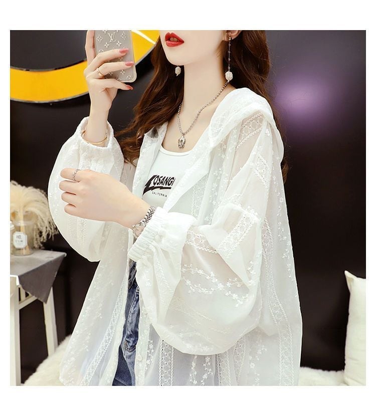 新商品 UVカット夏 長袖 薄手 透け感 日焼け止め ゆったり 全6色 シャツ ins-4993