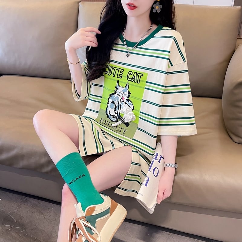 【半額！期間限定！！】大好評 ファッション シンプル 3色選択可 ストライプ柄 半袖Tシャツ カットソーins-8464