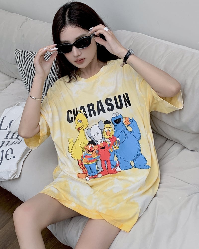 売り切れ必至  絞り染め プリント ビッグロゴ ゆったりトップス 半袖Tシャツ 全2色ins-8272