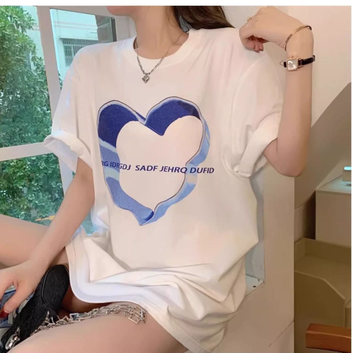 売り切れ必至 上質 カジュアル ファッション プリント 半袖Tシャツins-8586