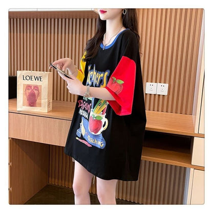 おすすめ 個性派 アルファベット プリントTシャツ ゆったり半袖ins-8090