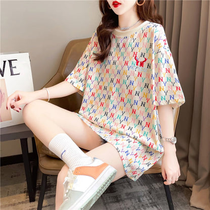 【半額！期間限定！！】新作 カジュアル プリント ラウンドネック  半袖Tシャツ カットソーins-8427