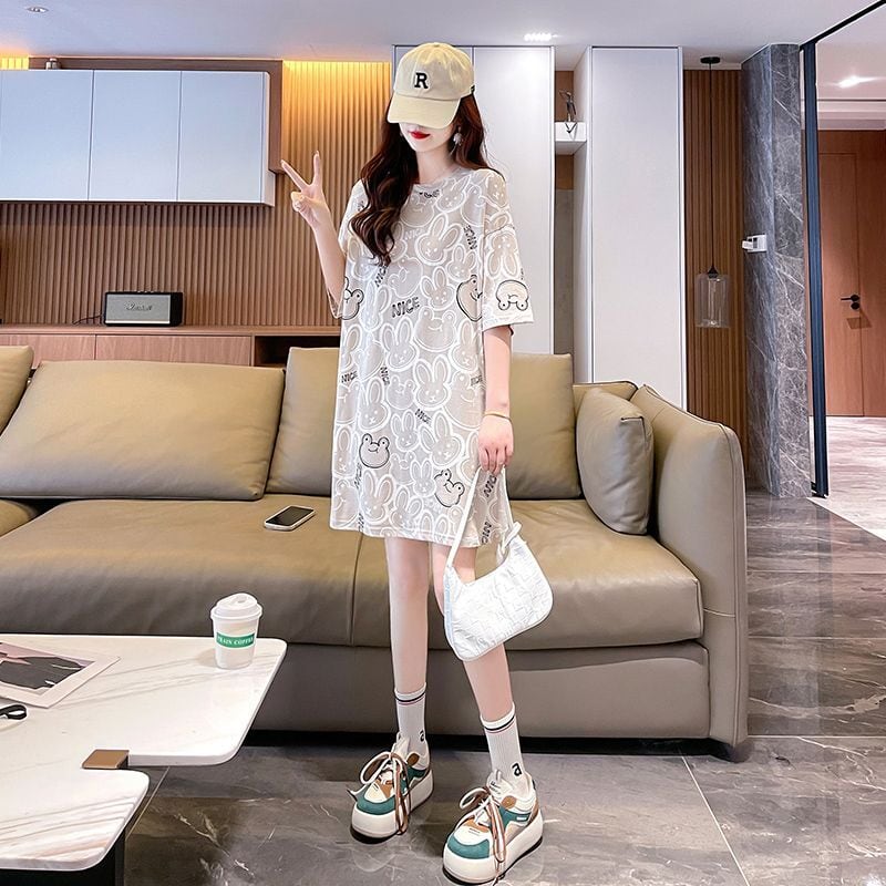 超人気 キュート カジュアル  プリント ゆったり 半袖Tシャツins-8491