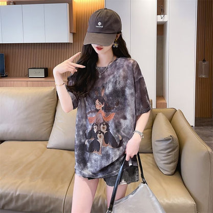 着回し力抜群 アバンギャルド 絞り染め プリント 3色選択 半袖Tシャツins-8575