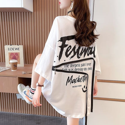 【人気商品再入荷！】 デザイン個性ゆったりミドル丈半袖Tシャツins-3036