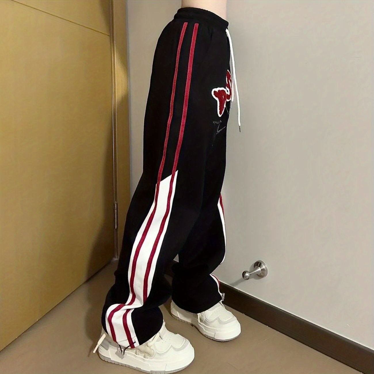 絶対欲しい アバンギャルド ストライプ 柄 切り替え 男女兼用 パンツ ins-4991