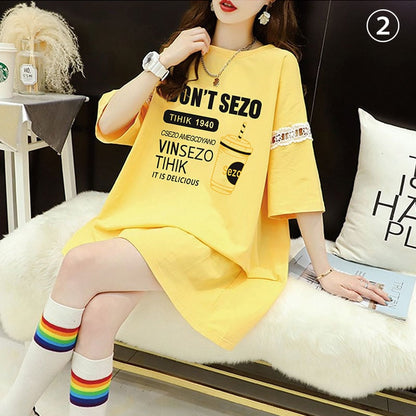 好感度UP キュート リボン プリント全3色 半袖Tシャツ カットソー ins-8555