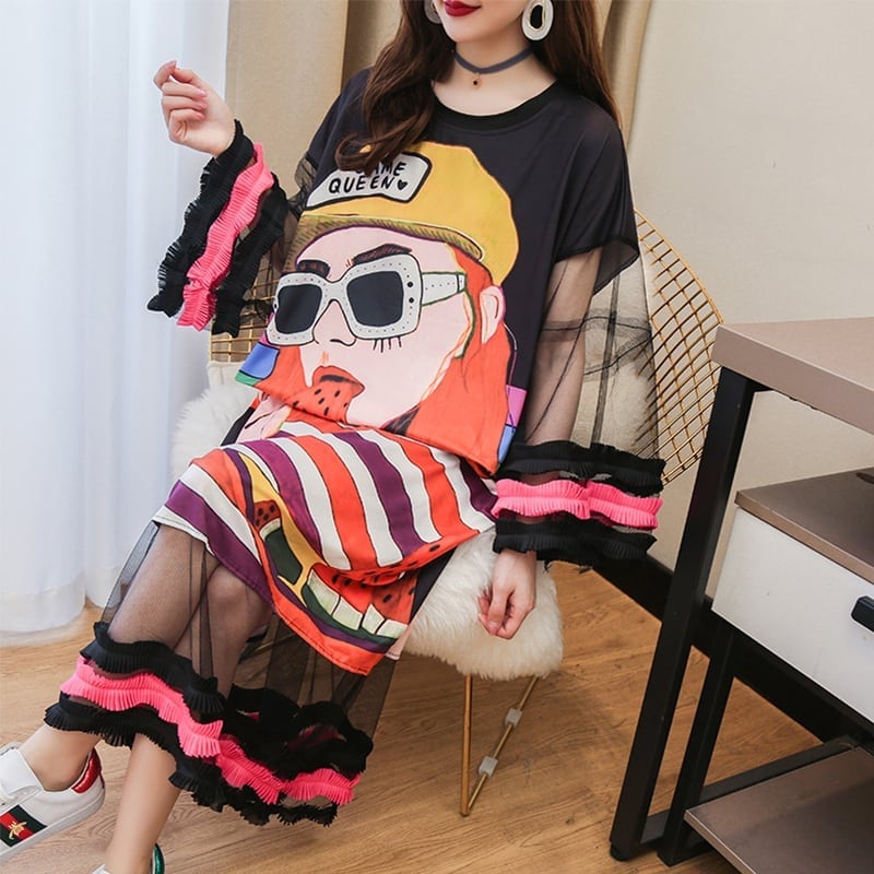 【ランキング上位】プリント お洒落 可愛い 着心地良い ロングTシャツワンピース　　ins-887