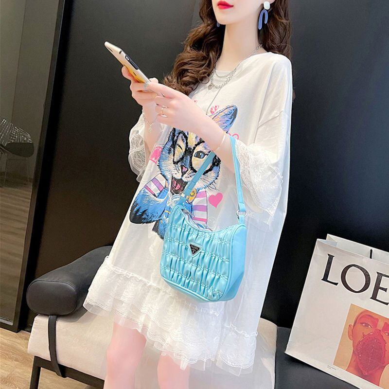 話題沸騰中 キュート ゆったり ロング丈 切り替え 2色半袖Tシャツins-8133