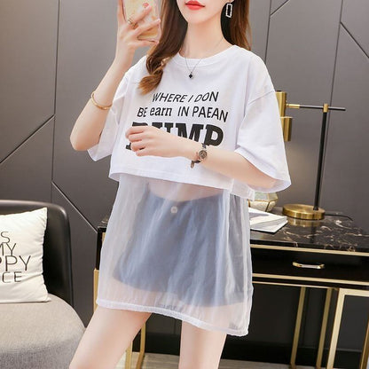 絶対欲しい 個性派 レイヤード風 プリントTシャツ ゆったり半袖ins-8101