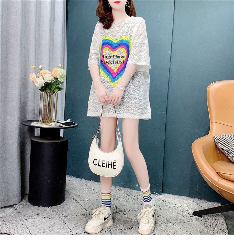 売り切れ必至 キュート ゆったり 透かし彫り半袖Tシャツins-8134