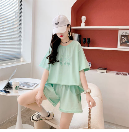 売り切れ必至  上質 カジュアル ルーズ  半袖Ｔシャツⅹパンツセット全3色 ins-8234