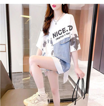 話題沸騰中 個性派  切り替え デザイン性のある半袖Tシャツins-8086